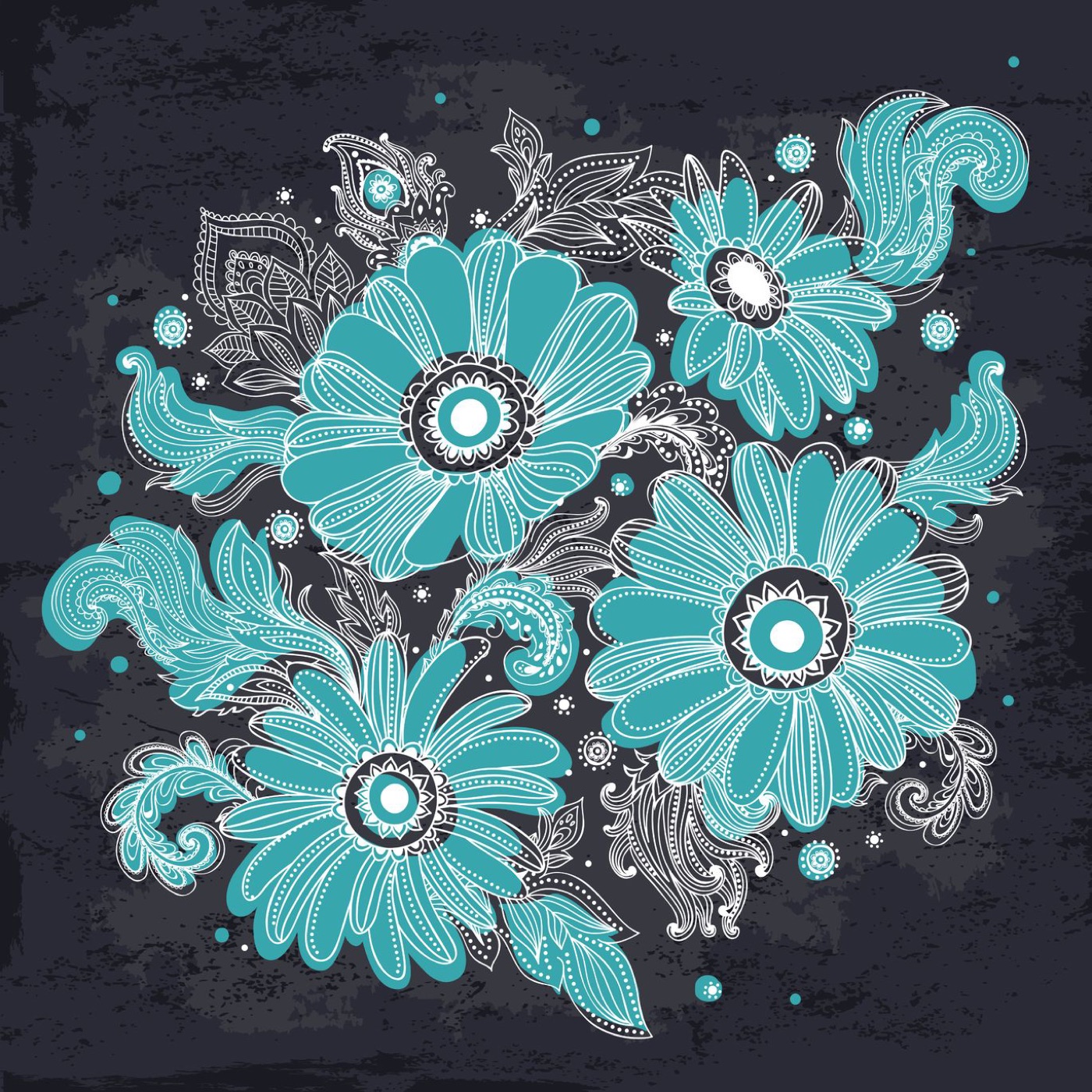 Boho Teal Flowers — black Laptop skin