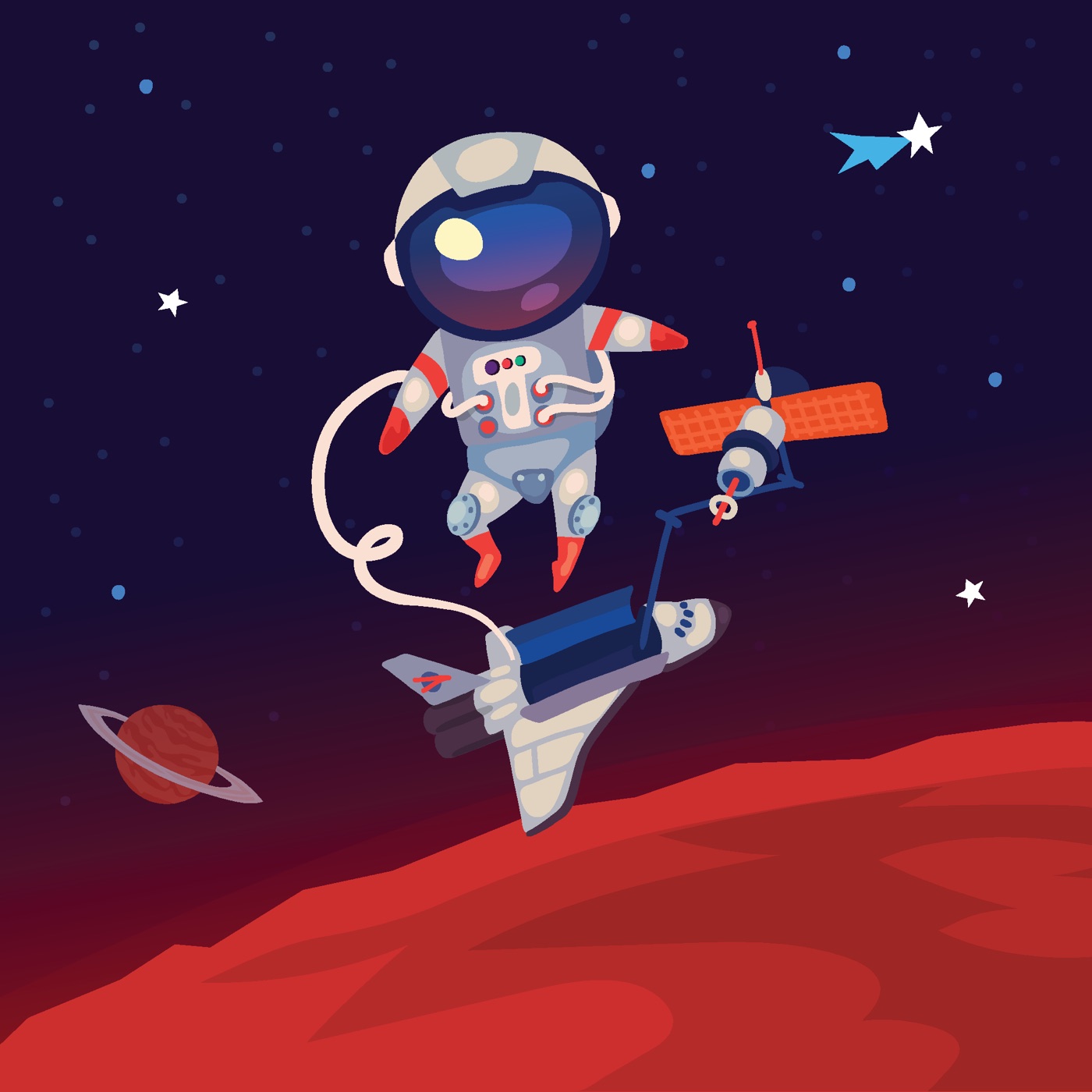 Floating Astronaut Cartoon — galaxy Kindle skin