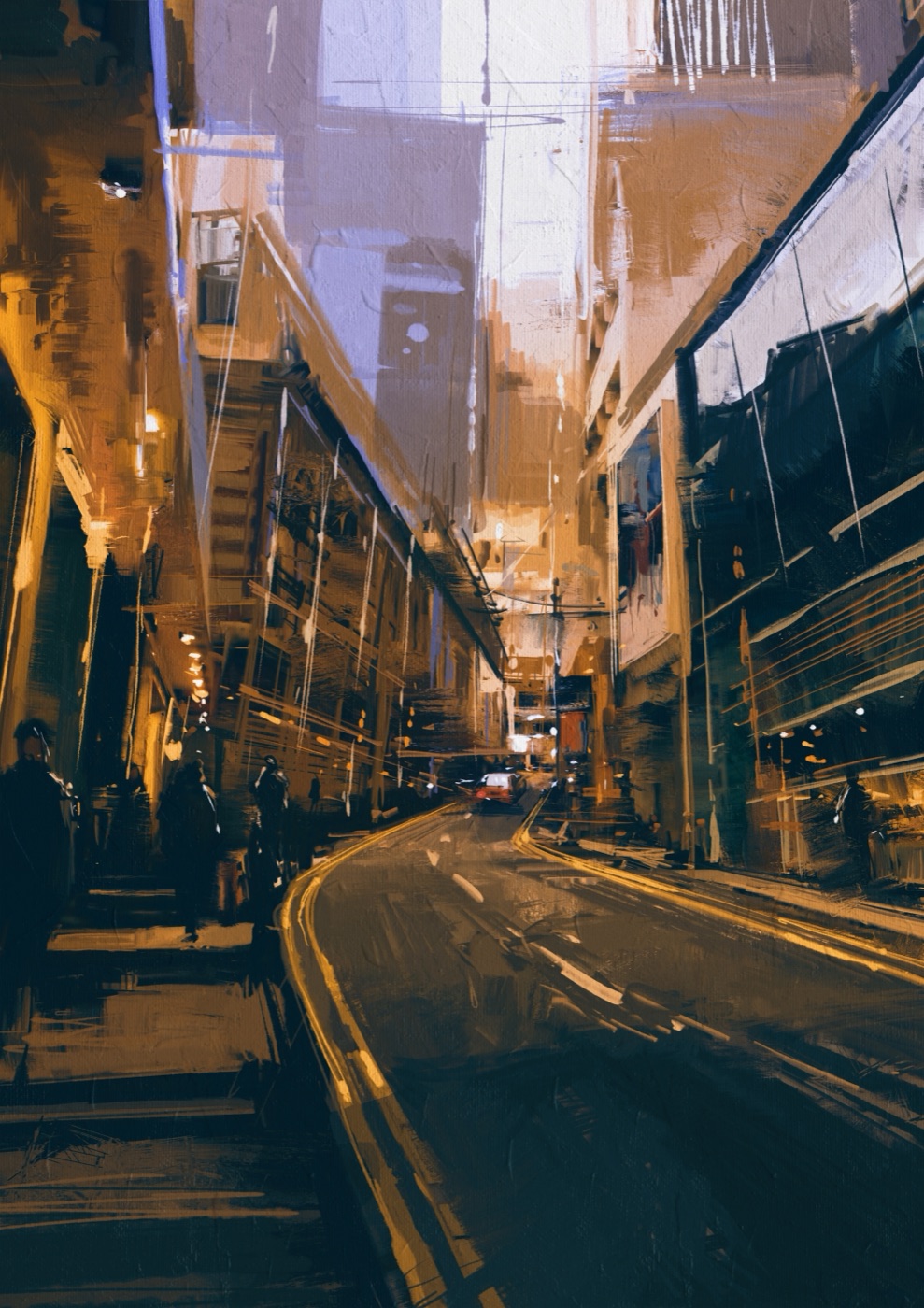 Evening City Painting — gold Laptop skin