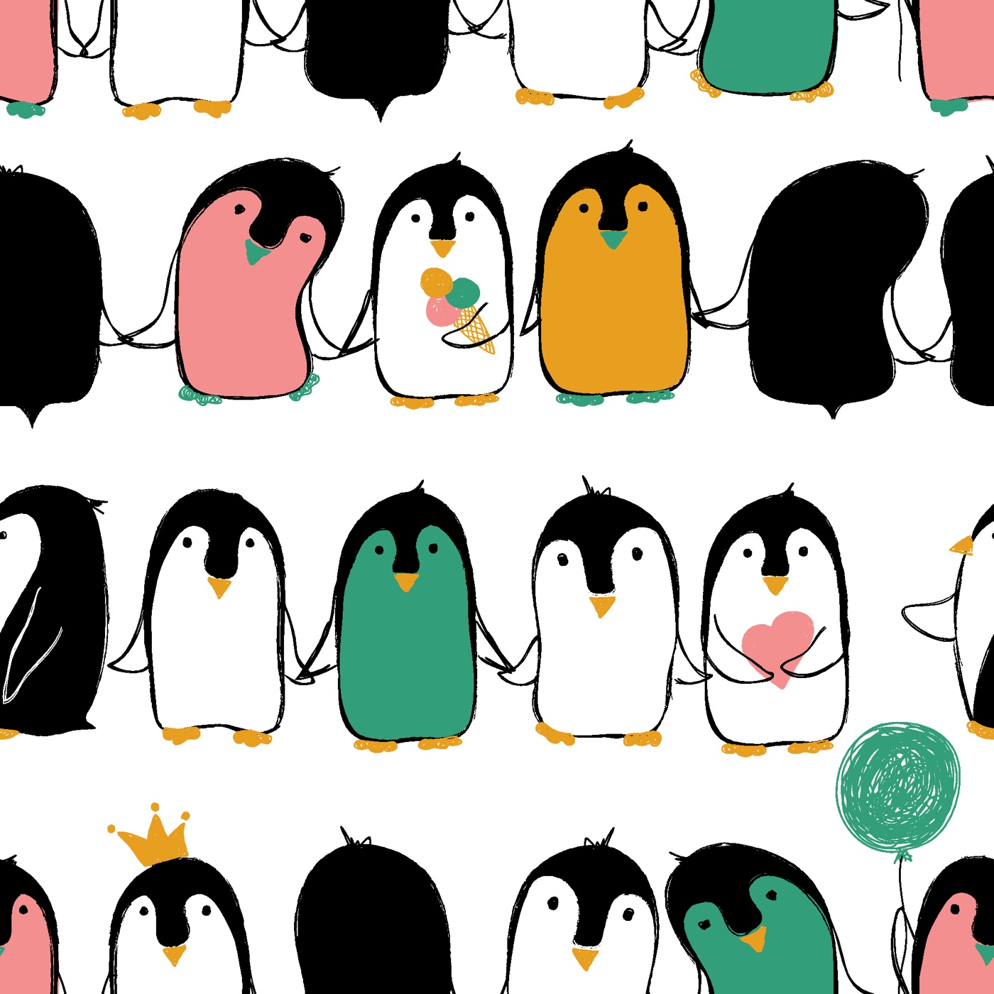 Penguins Holding Hands — kawaii iPhone skin