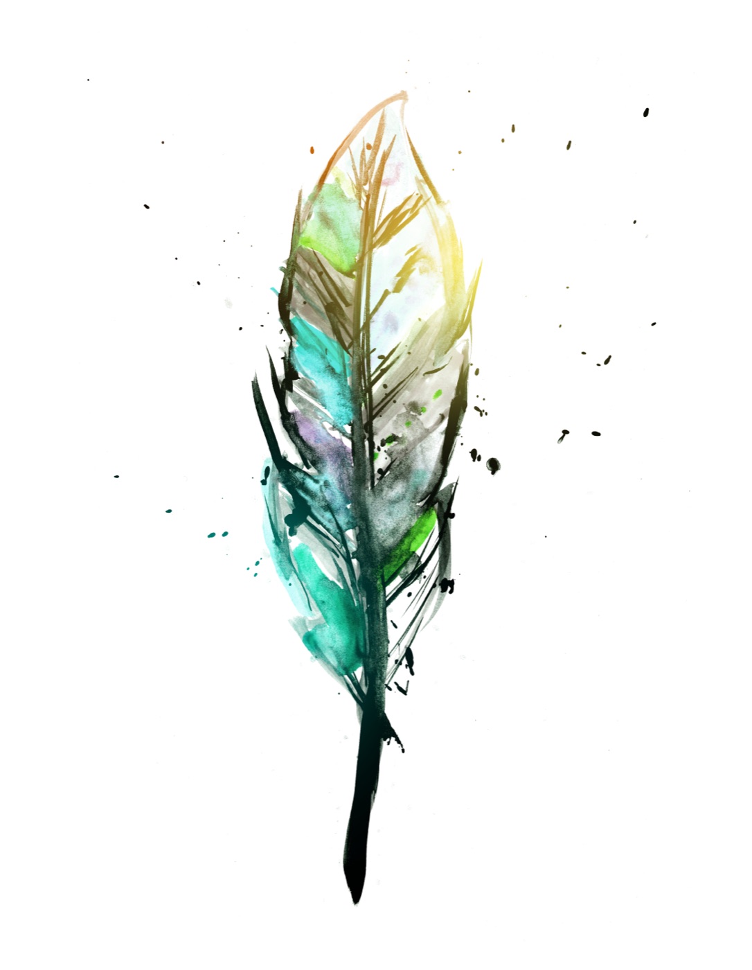 Watercolor Feather Splatter — teal Kindle skin
