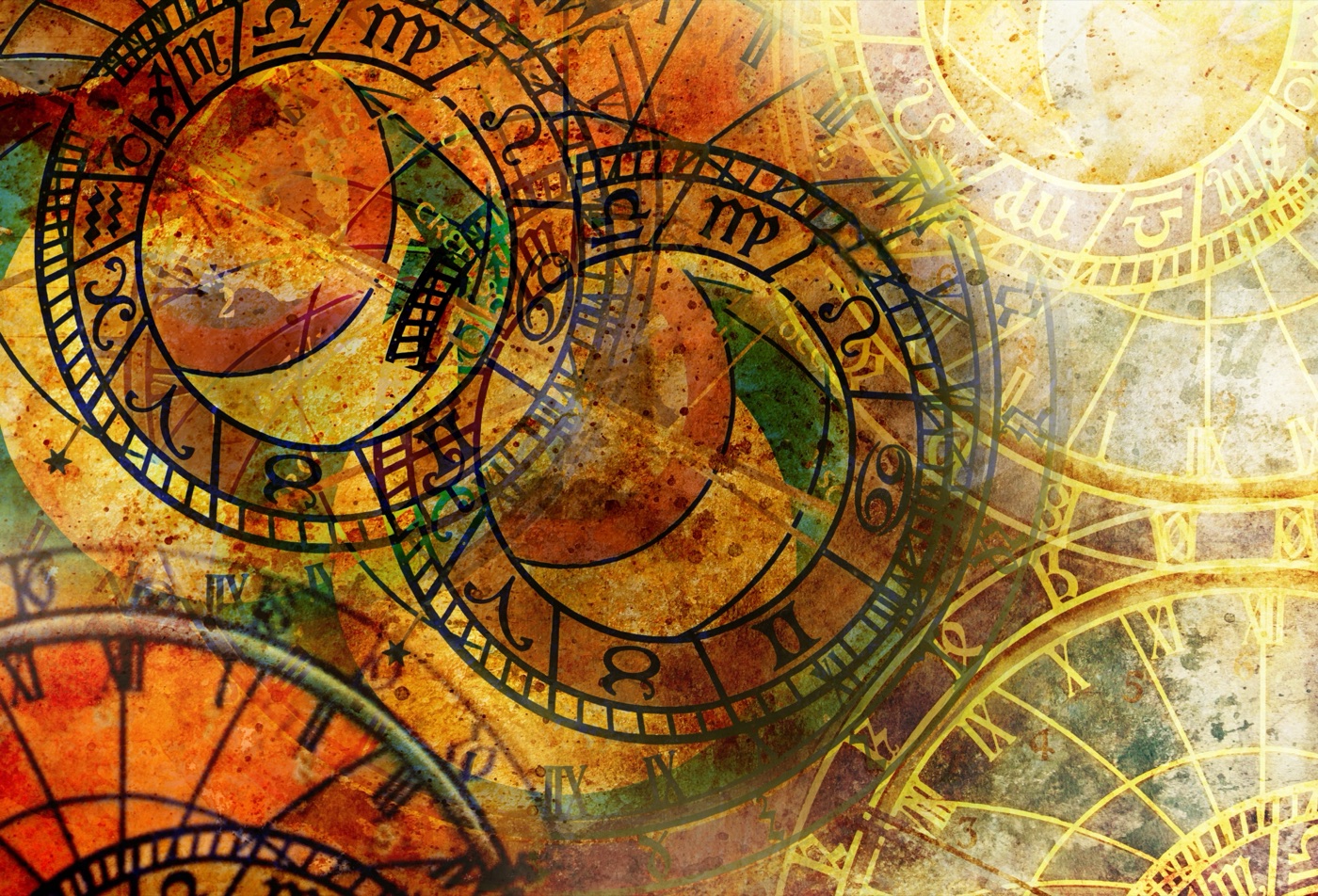 Vintage Zodiac Clock — gold Laptop skin